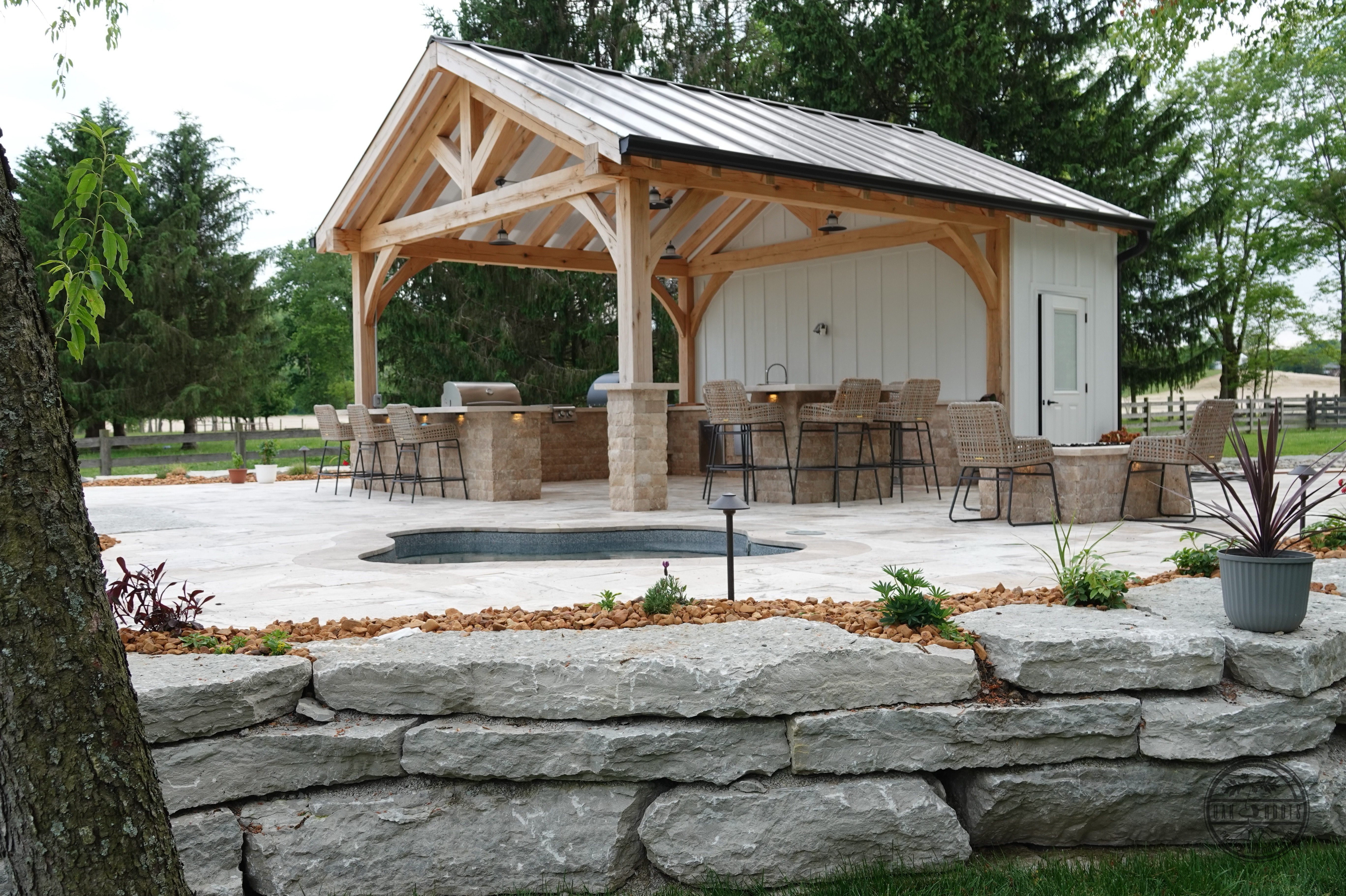 Covered timber frame pavilion by Oak Roots LLC Milan Indiana